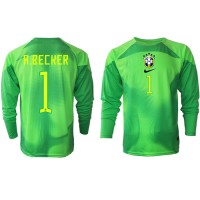 Camisa de time de futebol Brasil Alisson Becker #1 Goleiro Replicas 2º Equipamento Mundo 2022 Manga Comprida
